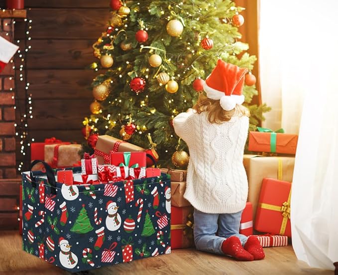 Rectangular Christmas Basket Tree Christmas Gift Baskets for Families Cute Baby Storage Bin Kids Storage Bin Toy Organizer Box Christmas Room Decor for Christmas Parties(Blue Christmas)