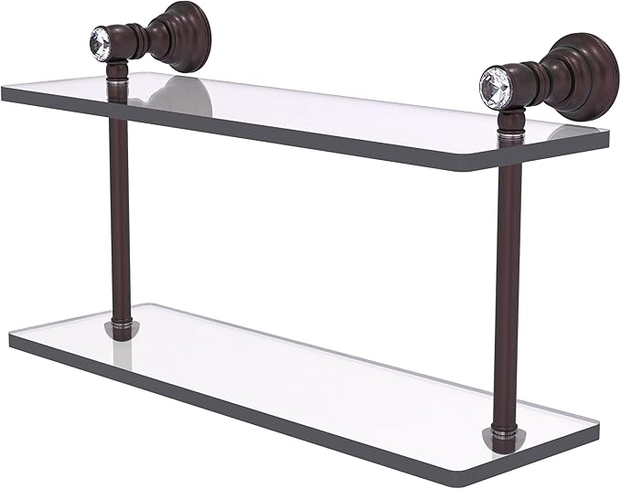 Allied Brass CC-2-16-ABZ Carolina Crystal Collection 16 Inch Two Tiered Glass Shelf, Antique Bronze