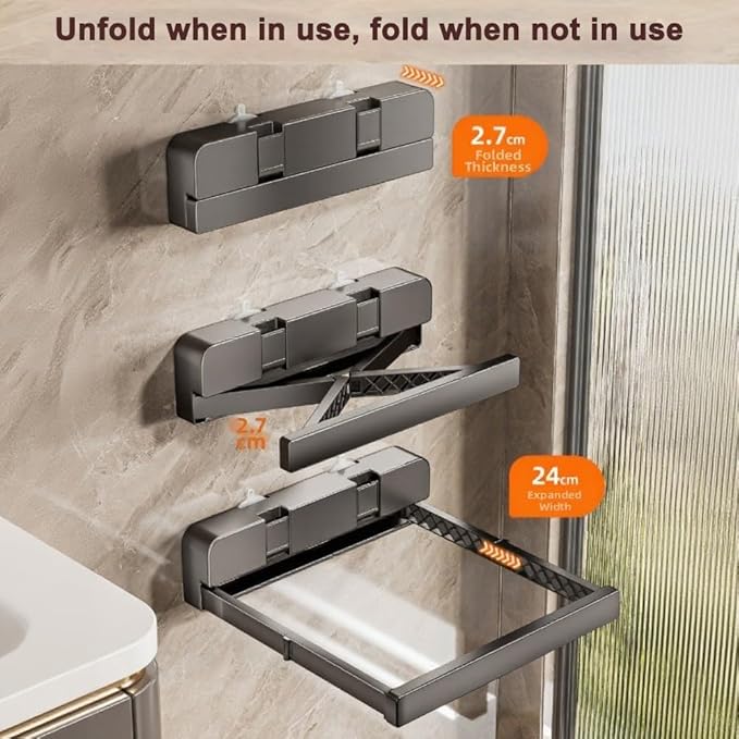 Telescopic Suction Cup Storage Rack for Bathroom - Foldable Wall-mounted Shelf with Strong Adhesion, Space-saving Design for Tiles and Glass