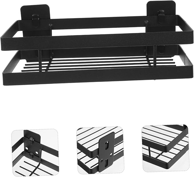 Mobestech Wall Mounted Bathroom Storage Rack Adhesive Iron Art Shelf for Bathroom Kitchen and Bedroom No Drill Organizer for Makeup Toiletries and Seasoning Modern Design