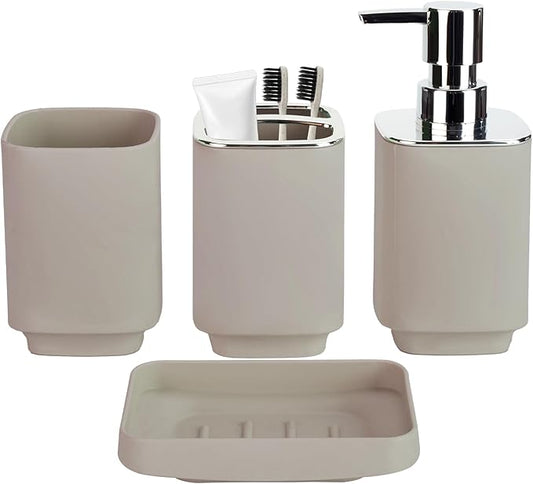 4Pack Bathroom Accessories Set, Bohemian Bathroom Sink Set, Contain Soap Dispenser, Toothbrush Holder, Soap Dish & Mouthwash Cup,Square soap and Toothbrush Holder Set