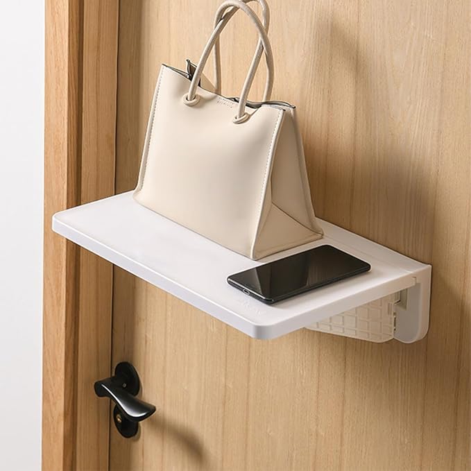 Toyvian Wall Mounted Foldable Storage Shelf White Plastic Board Floating Kitchen Spice Holder and Bathroom Sundries Organizer Rack for Home Use
