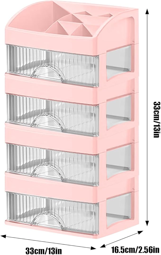 Makeup and Jewelry Organizer-Multilayer Transparent Drawer Storage,Desk Drawer Organizer-Cosmetics Jewelry Storage Cabinet,Desktop Rack for Stationery | Household Storage,for School Home (pink, L)