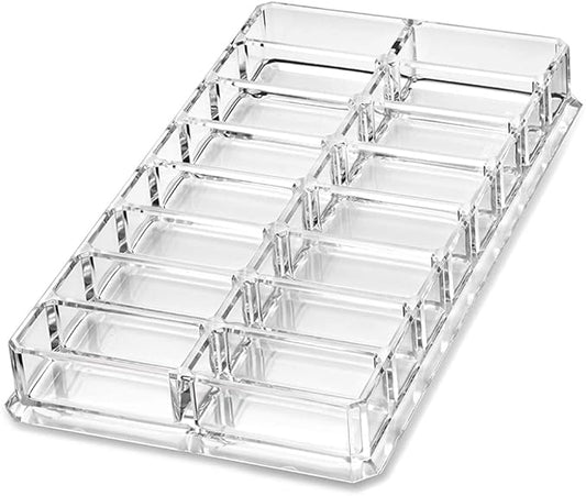 Acrylic Eyeshadow Makeup Organizer 16 Space Cosmetic Storage Container Clean Makeup Organizing Tray For Bronzer, Highlighter,Powder,Blush Cosmetic Organisers