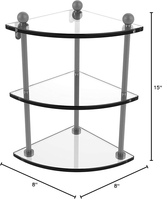 Allied Brass PR-6-GYM Three Tier Corner Glass Shelf, Matte Gray