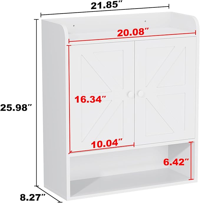 EasyCom 22" W x 26" H Bathroom Wall Cabinet, Farmhouse Medicine Cabinet with Adjustable Shelves and 2 Barn Doors, Over The Toilet Storage Cabinet for Bathroom,Kitchen,Living Room,White