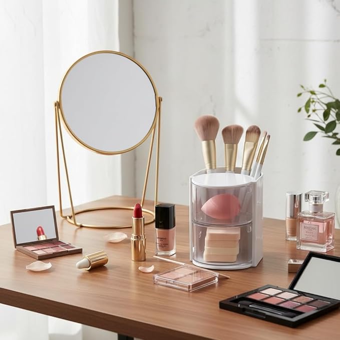 2-Layer(white) Clear Hair Accessories Organizer,Hair Caddy Organizer,with Hair Brushes Holder Rotatable Small Jewelry Box for Hair Clip, Earring Necklaces, Makeup Brush, Hair Accessories.