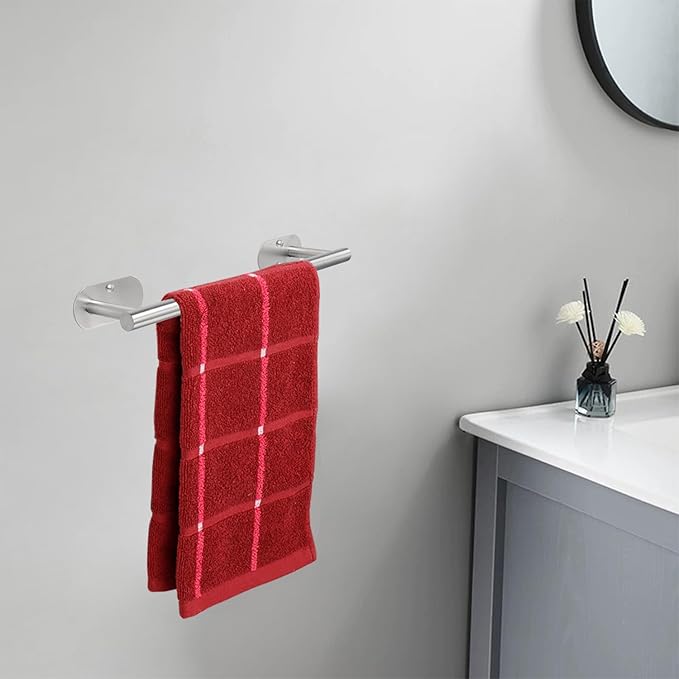 TocTen Self Adhesive Bathroom Towel Bar, Stick Towel Rack for Bathroom, Rustproof Stainless Steel Bath Towel Holder No Damage, Easy to Install Sticky Towel Rod for Bathroom (Brushed Nickel, 12 Inch)