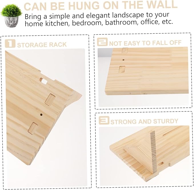 OUNONA Solid Wood Partitions Wall Hanger Bathroom Shelf Wall Mounted Storage Shelf for Sundries Easy Install