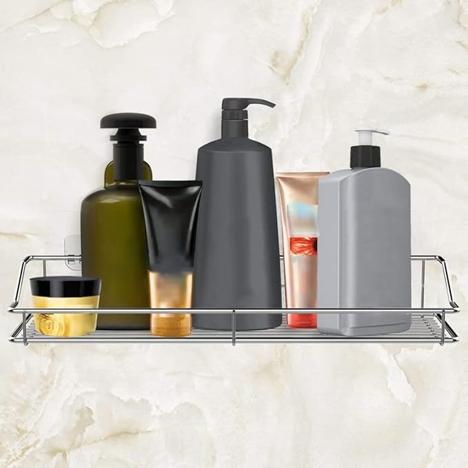 Holibanna Wall Mounted Storage Rack Double Layer Stainless Steel Punch-Free Hanging Shelf for Bathroom and Kitchen Organization Traceless Storage Solution