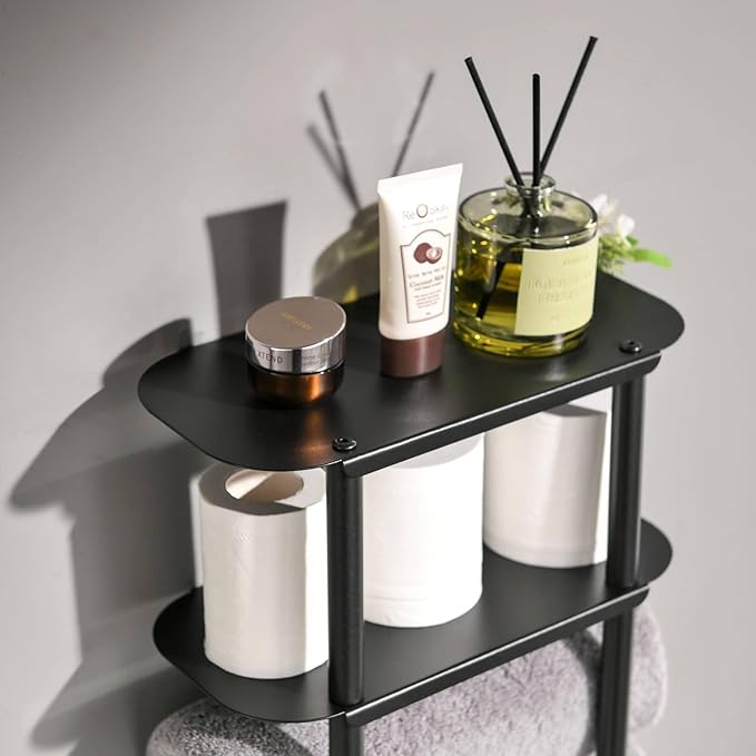simpletome Towel Racks for Bathroom Storage Shower Organizer 31 inch Wall Mounted with Shelves Can Holds 6 Large Towels Thickened Carbon Steel (Matte Black)