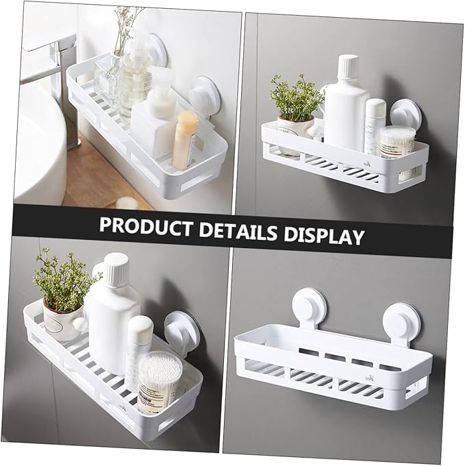 GLEAVI Wall-Mounted Bathroom Shelf Punch-Free Plastic Storage Rack Square Organizer for Bathroom White Easy to Install Space Saver for Toilets and Showers