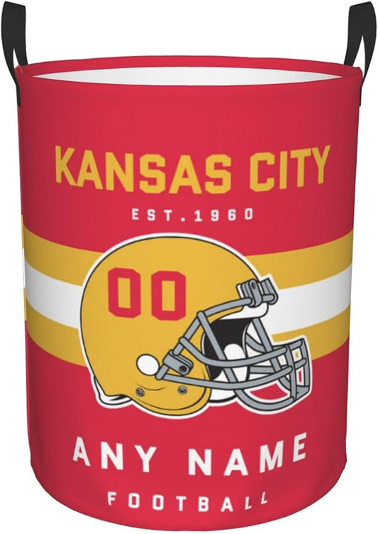 Custom Kansas City Laundry Hamper - Personalized Football Style Laundry Basket - Customized Name And Number - Dirty Clothes Hamper Waterproof Large Capacity Hamper for Bedroom Bathroom Living Room
