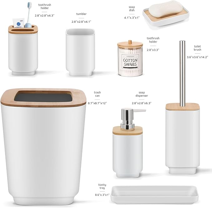 Bathroom Accessories Set,White Bathroom Set,22 Pieces Bathroom Accessory Set with Shower Curtain,Trash Can for Bathroom Accessories Décor and Home Gifts