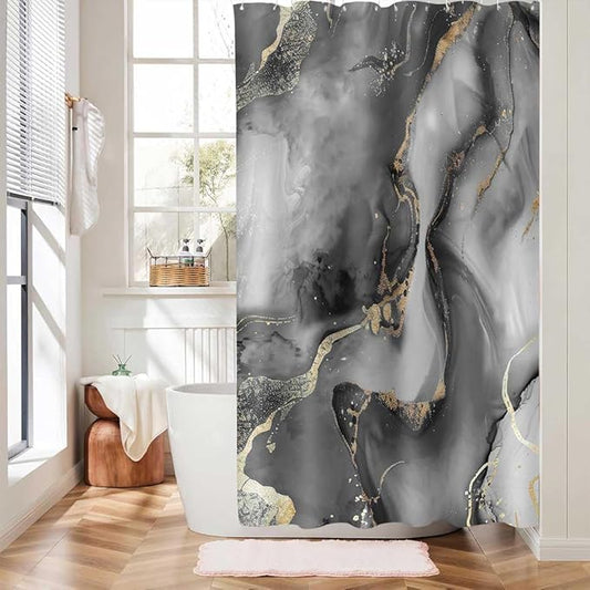 Black Gold Marble Shower Curtain for RV Bathroom Decor, Abstract Luxury Gray Golden Texture Marble Shower Curtains for Bathroom, Luxury Modern Waterproof Bath Decor 47x64 Inches