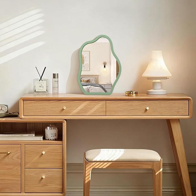 Makeup Desk Mirror with Wood Framed Portable Vanity Table Mirrors Free Standing High-Definition Countertop Makeup for Dresser Living Room Bedroom Office