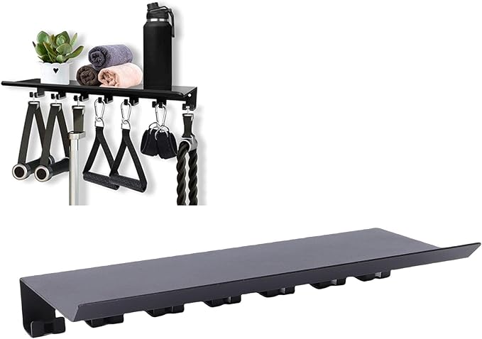 Pssopp Carbon Steel Floating Shelf Organizer, Wall Mounted 7 Hooks Design Equipment Storage Rack for Kitchen Bathroom Bedroom Office