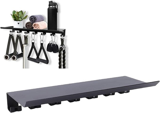 Pssopp Carbon Steel Floating Shelf Organizer, Wall Mounted 7 Hooks Design Equipment Storage Rack for Kitchen Bathroom Bedroom Office