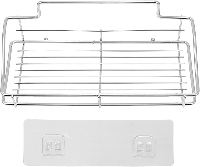 Stainless Steel Wall-Mounted Draining Storage Rack with Inner Box, Bathroom and Kitchen Toiletry Shelf, Nail-Free Floating Shelf for Organizing Supplies and Accessories