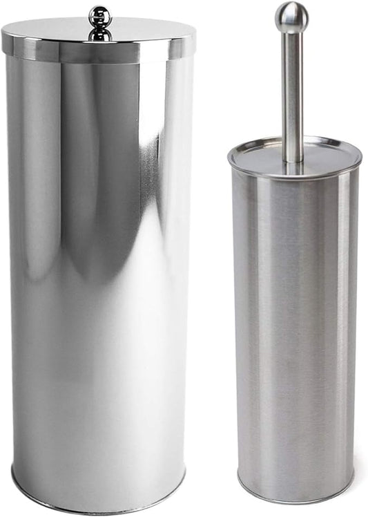 Stainless Steel Toilet Paper Canister and Toilet Brush Case Set (Set of 4)