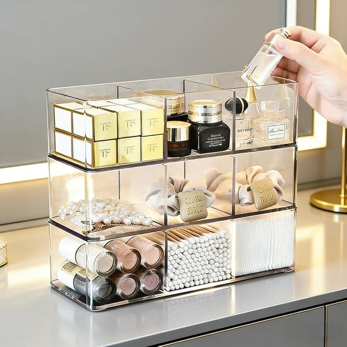 Acrylic Organizers: Makeup Organizer for Drawer for Bathroom Countertop - Cosmetic Organizer for Vanity, Kitchen, Office, Makeup Storage (3-Compartment)