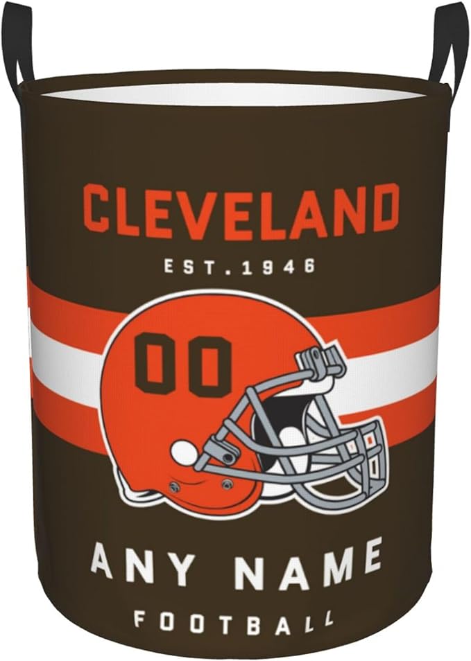 Custom Cleveland Laundry Hamper - Personalized Football Style Laundry Basket - Customized Name And Number - Dirty Clothes Hamper Waterproof Large Capacity Hamper for Bedroom Bathroom Living Room