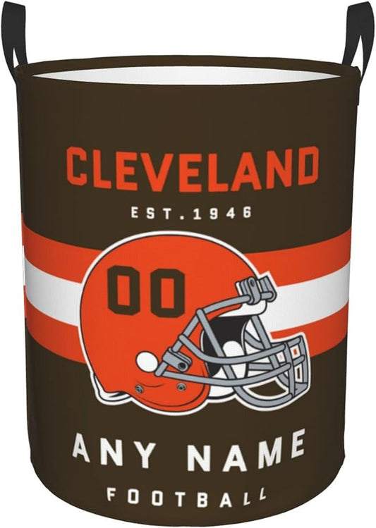 Custom Cleveland Laundry Hamper - Personalized Football Style Laundry Basket - Customized Name And Number - Dirty Clothes Hamper Waterproof Large Capacity Hamper for Bedroom Bathroom Living Room