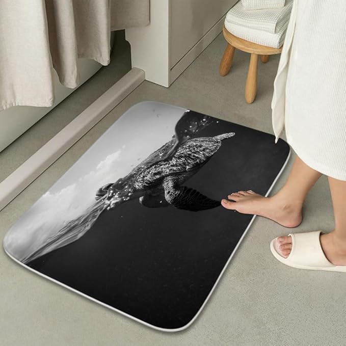 Nautical Sea Turtle Black and White Ocean Kids Bathroom Sets with Shower Curtain and 20 x 31 Rugs Bathroom Accessories Sets Decor with Bath Rug, Bath Mat, U-Shaped Contour and Hooks 72 x 72 Inch Grey