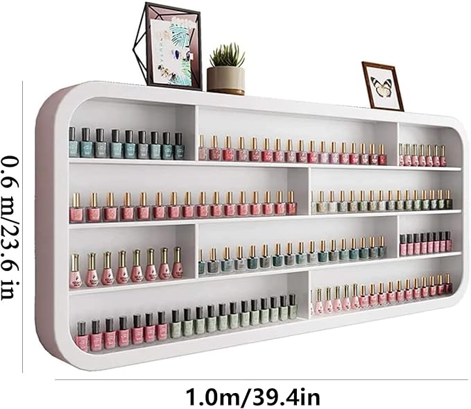 Hanging Wall Nail Polish Organizer, Floating Shelves for Salon Beauty and Manicure Shop, Wooden Nail Polish Display Rack Perfume Rack, White,B