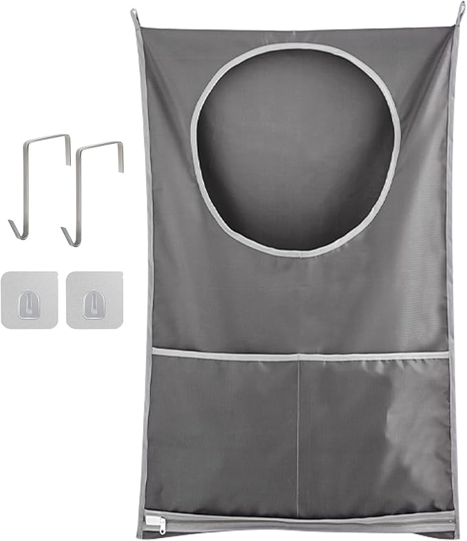 Hanging Laundry Hamper, Over The Door Laundry Hamper, Hanging Laundry Bag with Pockets Zipper Foldable Lightweight, for Rv Camper Apartment College Dorm Room Storage Small Space Organizer