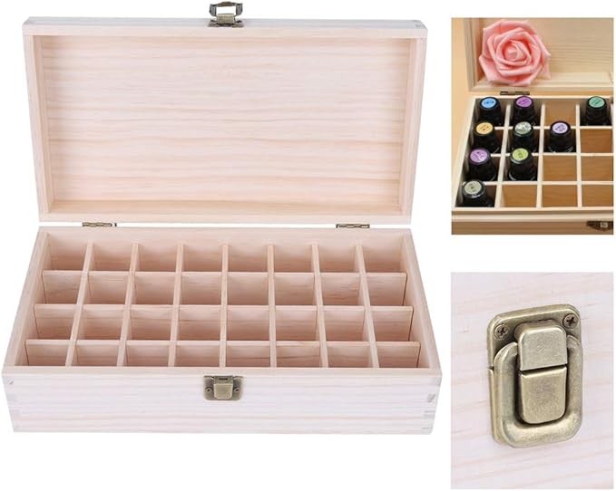 Essential Oil Storage Box Case, 32 Slots Wooden Organizer Holds Essential Oil Storage Container Nail Gel Display Box Makeup Case For Carrying And Home Storage Display