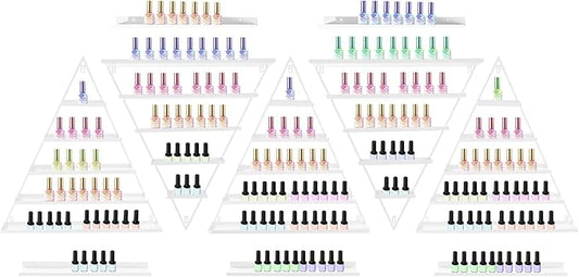 10PCS Triangular Wall-Mounted Nail Polish Racks, White 5-Tier Nail Polish Shelves, Heavy-Duty Cosmetic Display Cases with Raised Edges for Nail Salon, Home, Shop Use