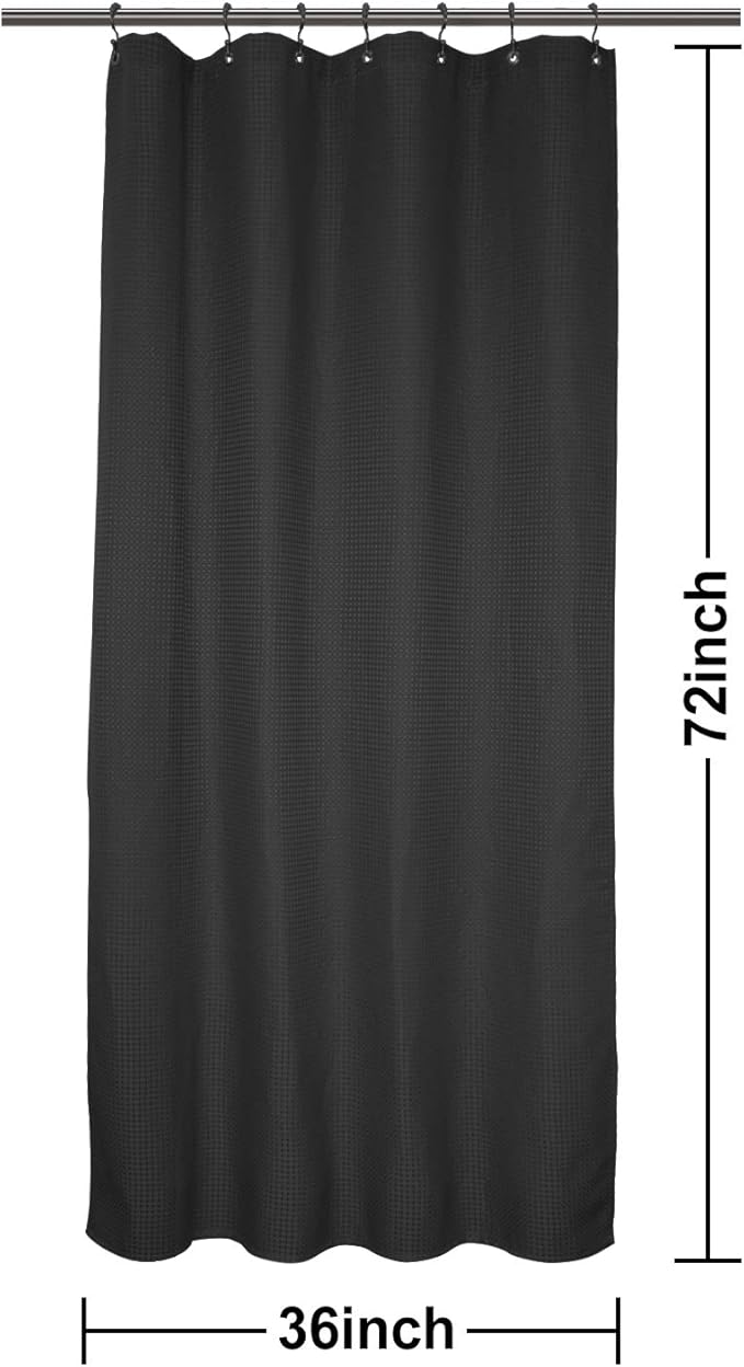 Barossa Design Stall Shower Curtain Fabric 36 x 72 Inch, Waffle Weave, Hotel Luxury Spa, 230 GSM Heavy Duty, Water Repellent, Black Pique Pattern Decorative Bathroom Curtain