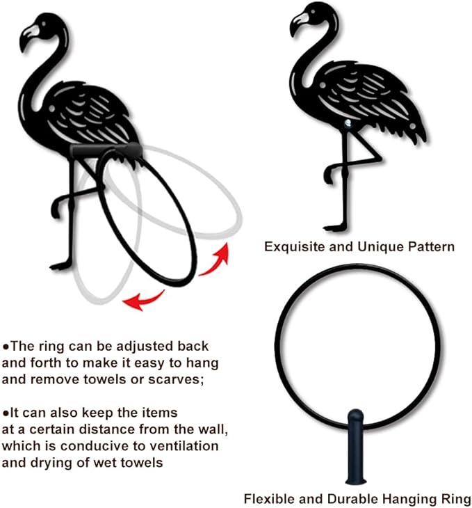 MAYJOYDIY Flamingo Metal Towel Ring Rustic Flamingo Animal Towel Holder for Wall Bath Towel Ring Black Art Towel Rack Wall Mounted for Bathroom Kitchen Towel Hanger Home Decors Gift