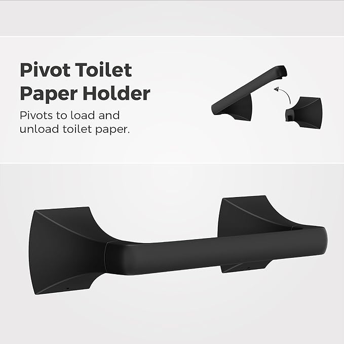 Pfister Bruxie 3-Piece Bathroom Hardware Set with Towel Bar, Towel Ring, and Toilet Paper Holder, Wall-Mounted, Matte Black Finish, BTBBIE3B