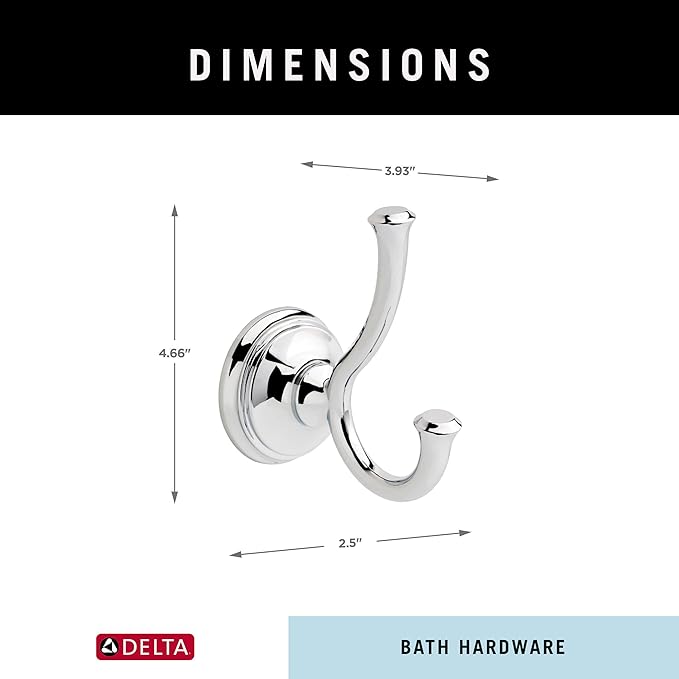 DELTA 79735 Cassidy Double Towel Hook Bath Hardware Accessory in Polished Chrome,(Pack of 3)