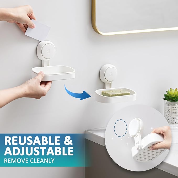 TAILI Soap Holder Soap Dish for Shower, Suction Cup Soap Holder for Shower Wall, Bathroom Accessories, Removable Strong Hold Soap Saver, Drill Free Double Soap Dish, White 2 Set