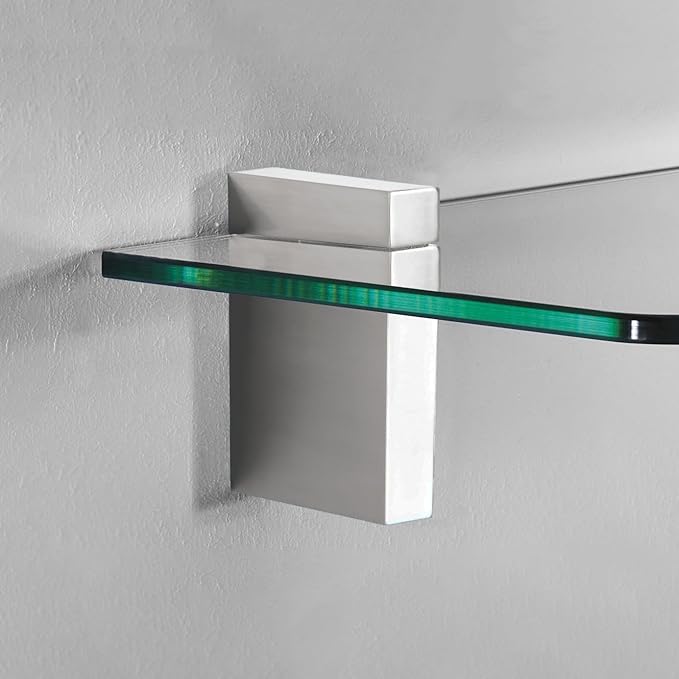 Glass Shelves - Tempered Safety Glass Shelves for Bathroom, Choose Over 20 Shelf Brackets and Multiple Shelf Sizes - Cuadro Maxi Style - 23.6 x 11.8 in - Silver Clip