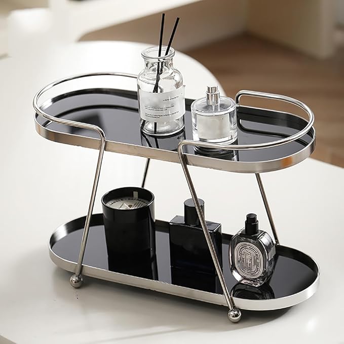 2-Tier Bathroom Organizer Countertop,Spice Rack Organizer,Cosmetics Storage Shelf, Acrylic Standing Holder,Silver