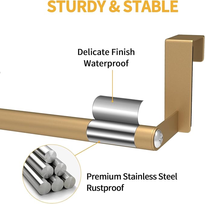 STWWO Over The Door Towel Rack, Kitchen Towel Holder Over Cabinet Door Towel Bar Stainless Steel for Cupboard for Kitchen Dish Towel Holder Hanger, 2 Pack (Gold)