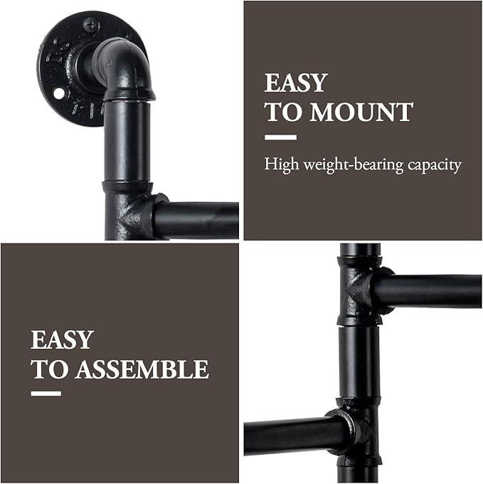 MyGift 3 Tier Swivel Towel Rack, Wall Mounted Bathroom Bath Towel Bar, Hanging Hand Towel Holder, Black Metal Industrial Pipe Design