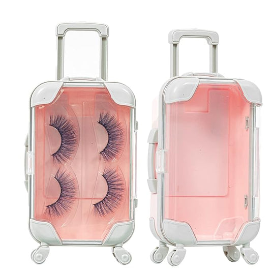 Fake Eyelash Organizer Case Eyelash Extension Mini Suitcase Lashes Organizer Packing Makeup Container Luaage Box for Women Travel 2 Eyelash Tray (Pink)