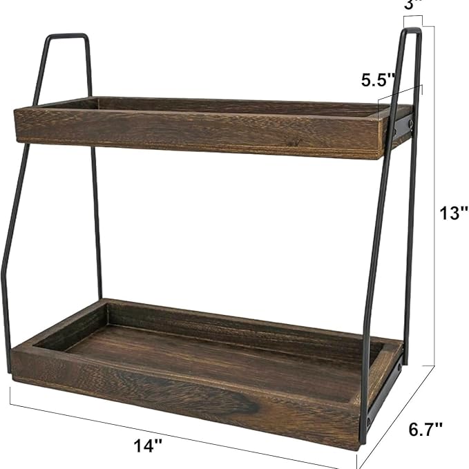 Bathroom Organizer Countertop, 2 Tier Small Counter Top Organizer for Bathroom, Decor, Modern Kitchen Counter Shelves for spice, Makeup Storage (Heavy burnt,2 Tiers)