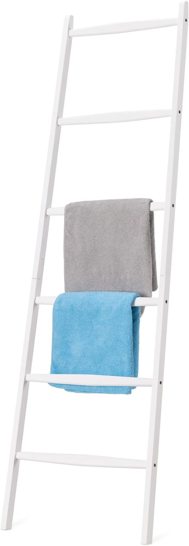 Navaris Bamboo Towel Ladder - Rack Rail Blanket, Towel, Clothes, Linen Railing Hanger for Bathroom, Bedroom - Bamboo Towel Holder Stand - White