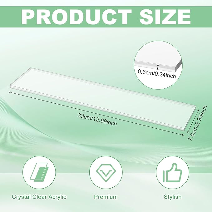 DERTE 4 Pack 13 Inch Medicine Cabinet Shelves 1/4 Inch Thick Acrylic Clear Medicine Replacement Shelf for Wall Mounted and Hanging Cabinets Kitchen Living Room Bathroom