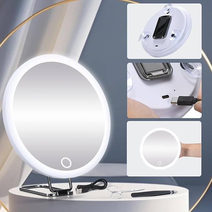 6" 30X Magnifying Mirror with Light Suction Cup,Led Close up Mirror for Checking Pores with 360° Stand,3 Color Lighted Personal Mirror 30X,30 Times High Magnification Concave Mirrors