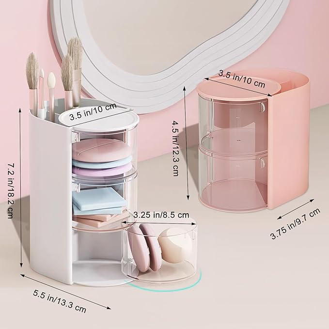 Hair Accessories Organizer & Hair Brush Holder, 3-Tier Clear Hair Accessory Organizer Rotatable Small Jewelry Box for Clip Earring Necklaces, Bows & Brushes The Latest Gift for A Girl. white