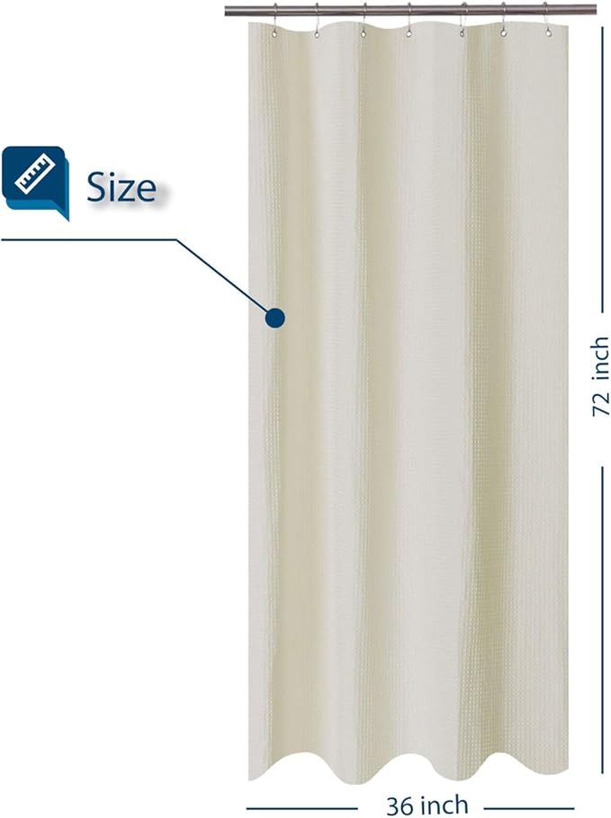 Barossa Design Stall Fabric Weave Waffle Shower Curtain 36 x 72 inch, Spa, Hotel Luxury Spa, 230 GSM Heavy Duty, Water Repellent, Washable, Cream, 36x72