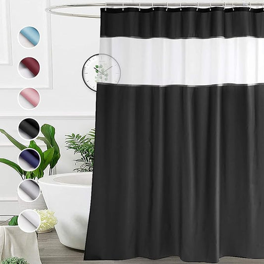 UFRIDAY Shower Curtain Grey and White 72 x 72 Inch, Fabric Shower Curtain with Window.Shower Curtain for Bathroom and Bathtubs,Machine Washable, Hotel Quality, Black