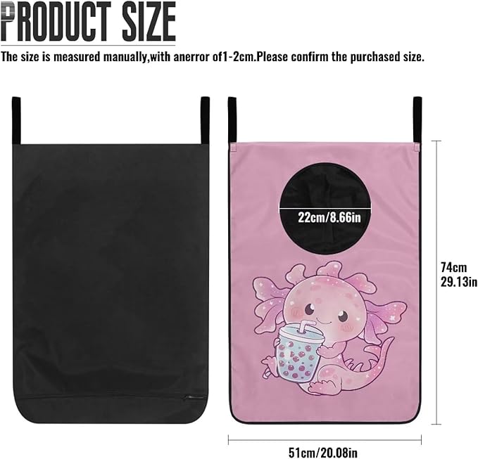ZOUTAIRONG Cute Axolotl Women Hanging Hampers for Laundry Over The Door Laundry Hamper Dirty Clothes Storage Laundry Baskets Space Saving Hamper Afro Black Girl Organizers Home Decor